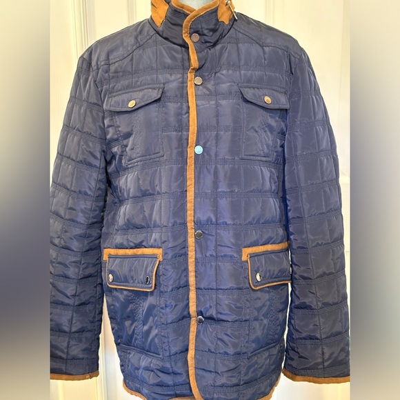 DE-NIKO Milano Men’s Lightweight Navy With Brown Trim Zip Up Jacket With Pockets - Picture 2 of 15